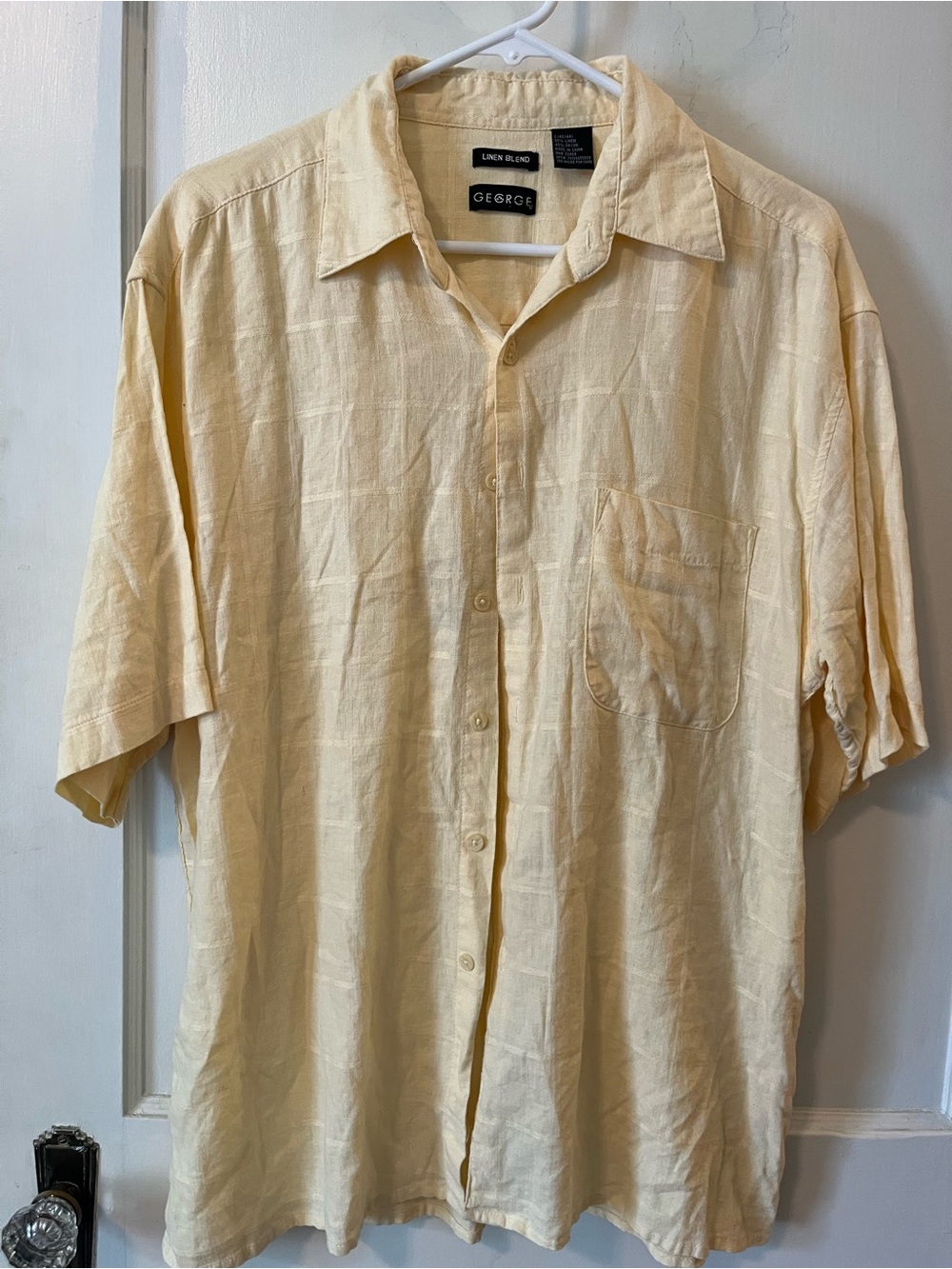 George Men's Linen-Blend Short Sleeve Shirt in Butter Yellow